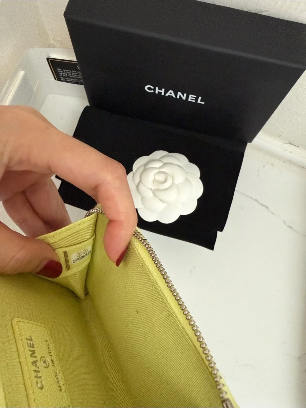 CHANEL Lemon Yellow CC Logo Key Card Holder with Chain